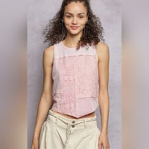 #1133 POL Blush Rebel Patchwork Top